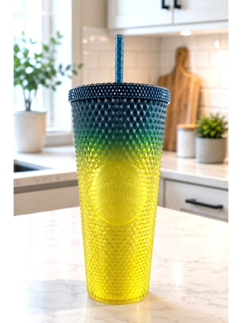 Starbucks Fall 2023 Gradient Tumbler - Lemon Yellow Blue Studded Venti 24oz Cold